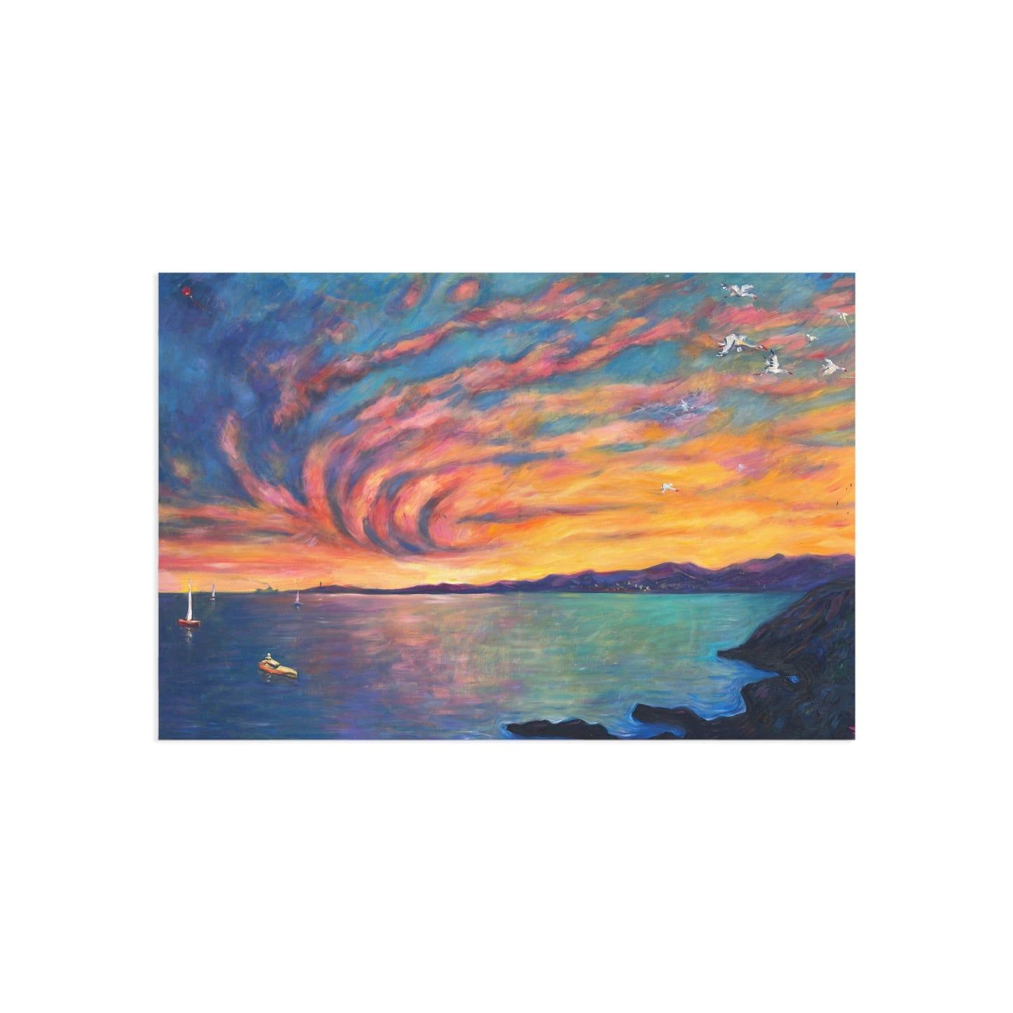 Sunset Swirl Fine Art Postcard — Seaside Landscape Greeting Card