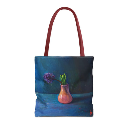 Florale Stillleben-Einkaufstasche – Malereische Vase & Lila Blüte AOP