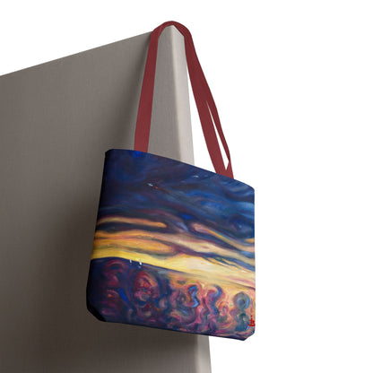 Tragetasche „Sonnenuntergangs-Traumlandschaft“ – Abstrakter Nachthimmel-Allover-Print