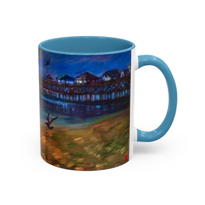 Kaffeetasse „Sonnenuntergang am Küstenpier“ – Künstlerische Tasse mit maritimem Akzent (325 ml)