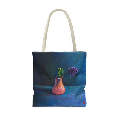 Florale Stillleben-Einkaufstasche – Malereische Vase & Lila Blüte AOP