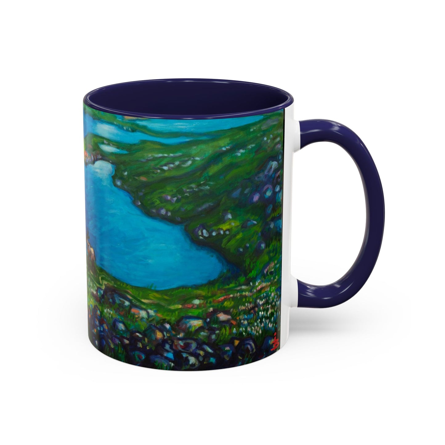 Kaffeetasse mit malerischem Seemotiv – blaue Innenseite