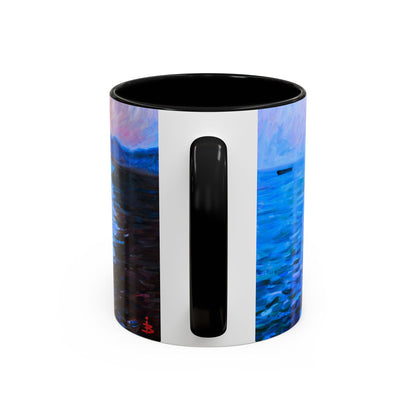 Kaffeetasse „Küsten-Sonnenuntergang“ – Keramiktasse mit Akzent „Seepier“ (325/444 ml)