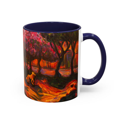 Kaffeetasse mit herbstlichem Hundemotiv – Tasse mit floralem Waldakzent (325 ml)