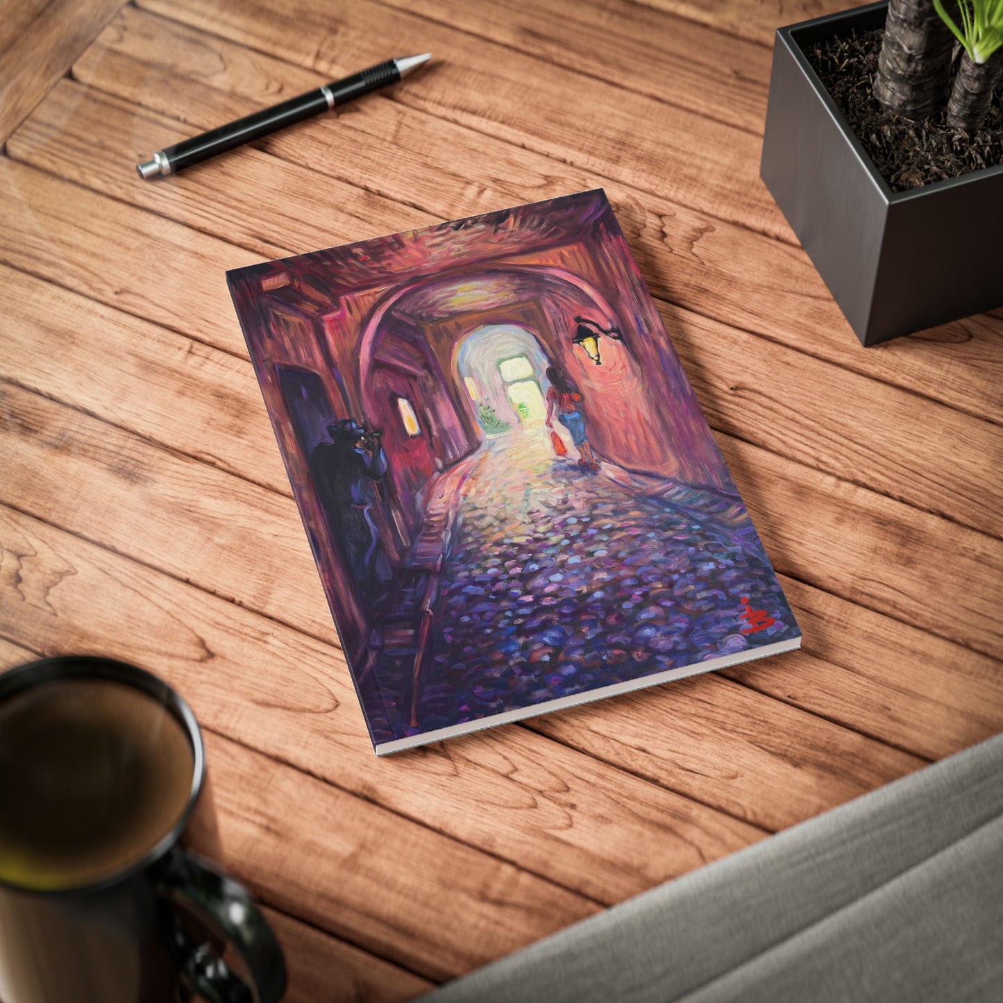 A5 Notizbuch mit Softcover – Romantisches Kunstjournal „Kopfsteinpflastergasse“