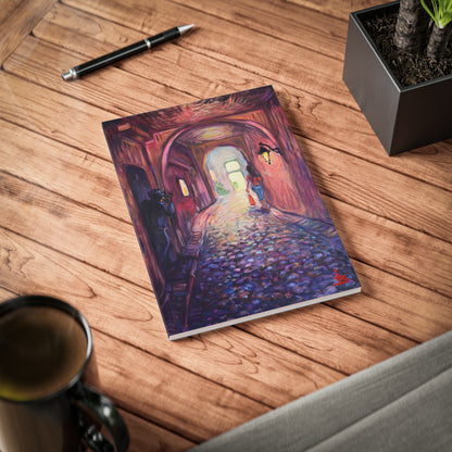 A5 Notizbuch mit Softcover – Romantisches Kunstjournal „Kopfsteinpflastergasse“