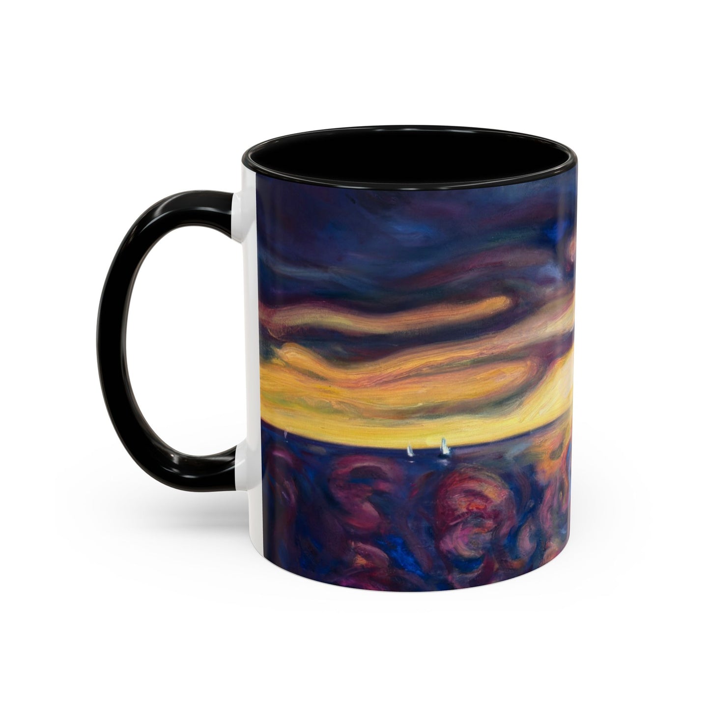 Kaffeetasse „Sunset Dreamscape“ – Abstrakte Wirbel-Akzentkunst 11/15oz