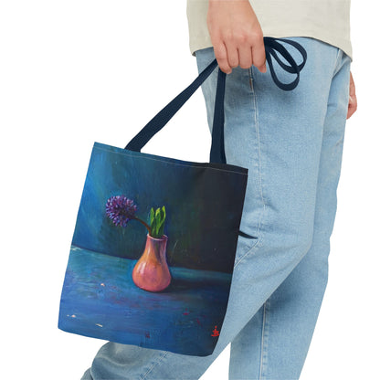 Florale Stillleben-Einkaufstasche – Malereische Vase & Lila Blüte AOP