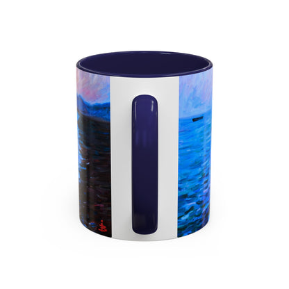 Kaffeetasse „Küsten-Sonnenuntergang“ – Keramiktasse mit Akzent „Seepier“ (325/444 ml)