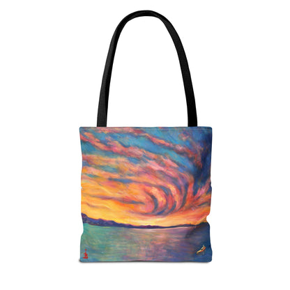 Sunset Swirl Tragetasche – Bunte Tragetasche mit Küstenmotiv und Allover-Print