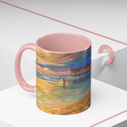 Kaffeetasse „Sonnenuntergang am Küstenpier“ – Künstlerische Tasse mit maritimem Akzent (325 ml)