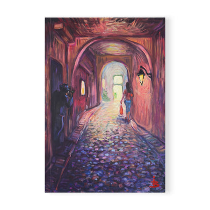 A5 Notizbuch mit Softcover – Romantisches Kunstjournal „Kopfsteinpflastergasse“