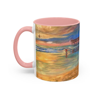 Kaffeetasse „Sonnenuntergang am Küstenpier“ – Künstlerische Tasse mit maritimem Akzent (325 ml)