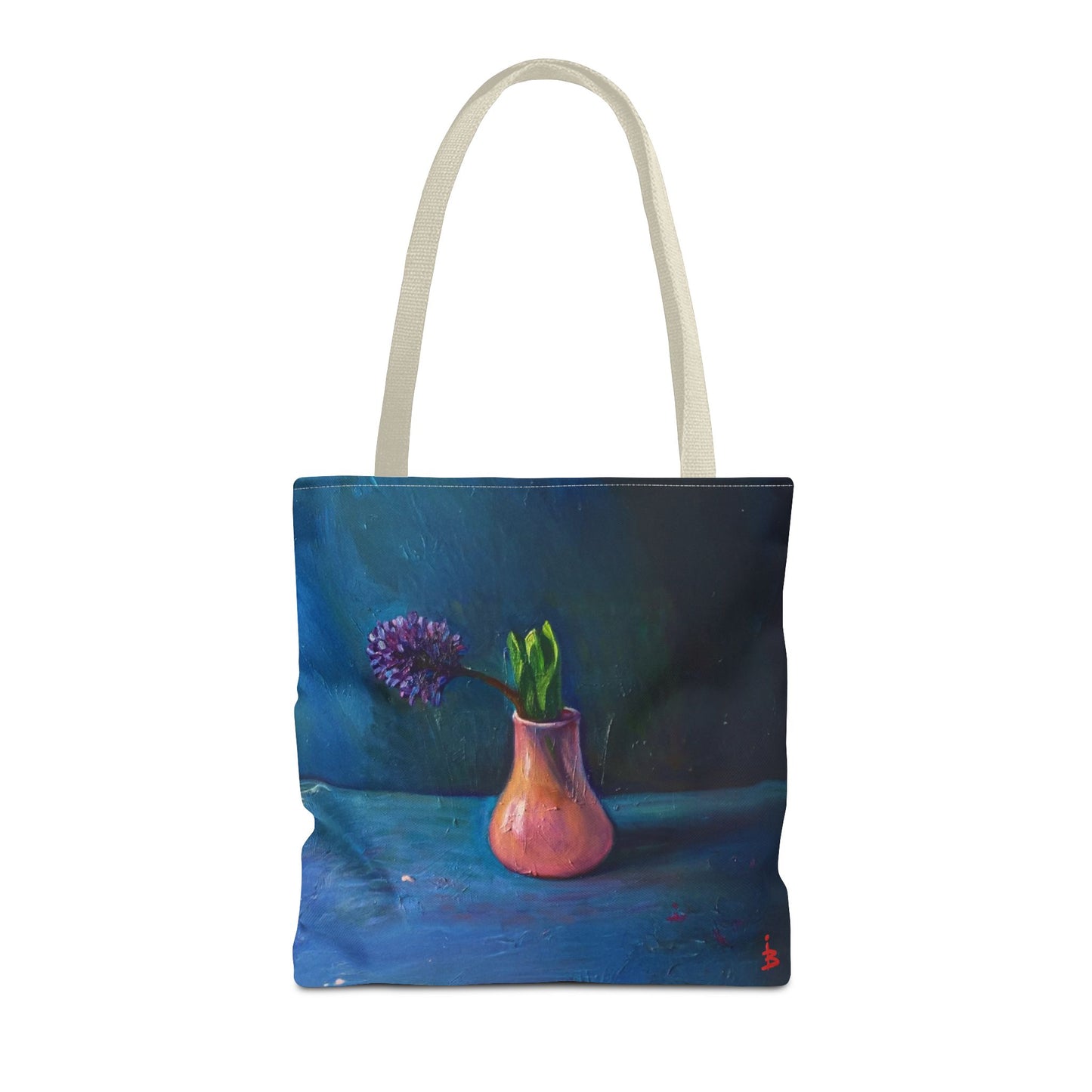 Florale Stillleben-Einkaufstasche – Malereische Vase & Lila Blüte AOP