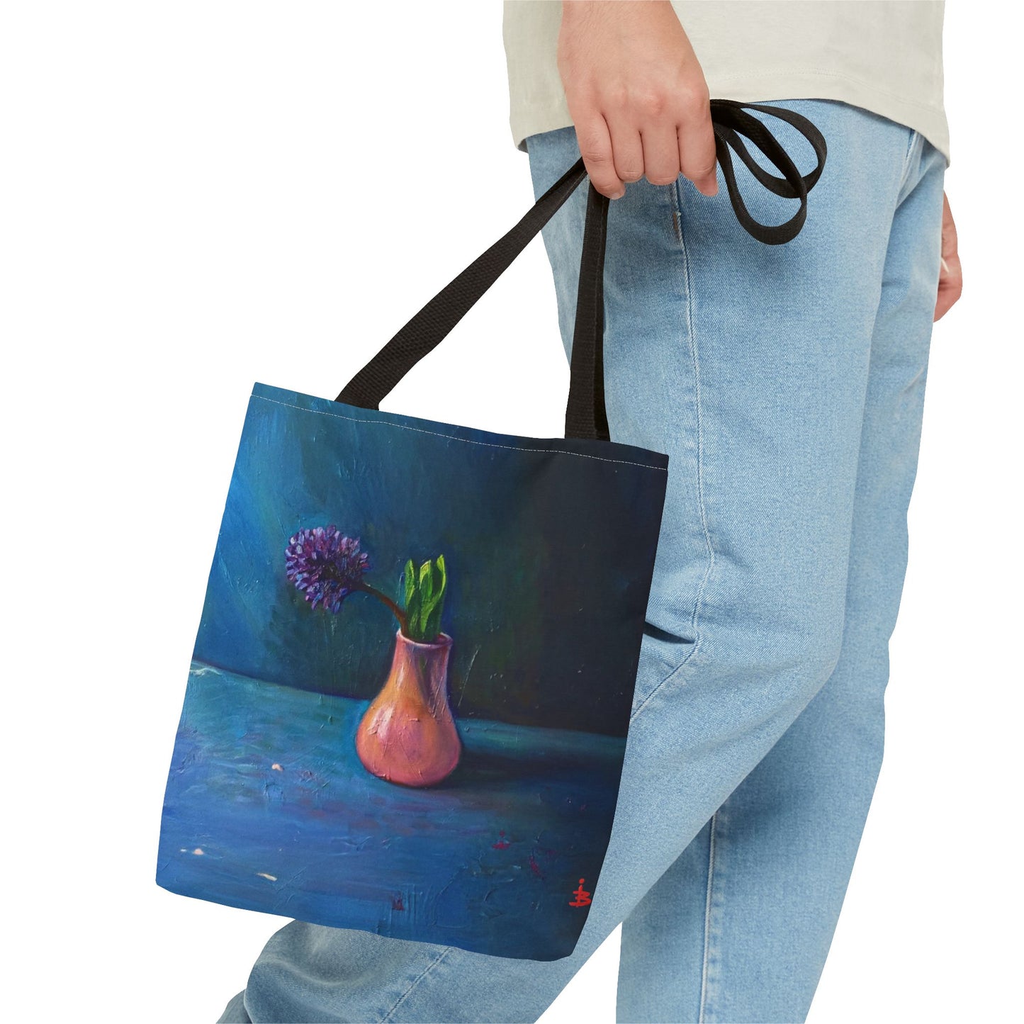 Florale Stillleben-Einkaufstasche – Malereische Vase & Lila Blüte AOP