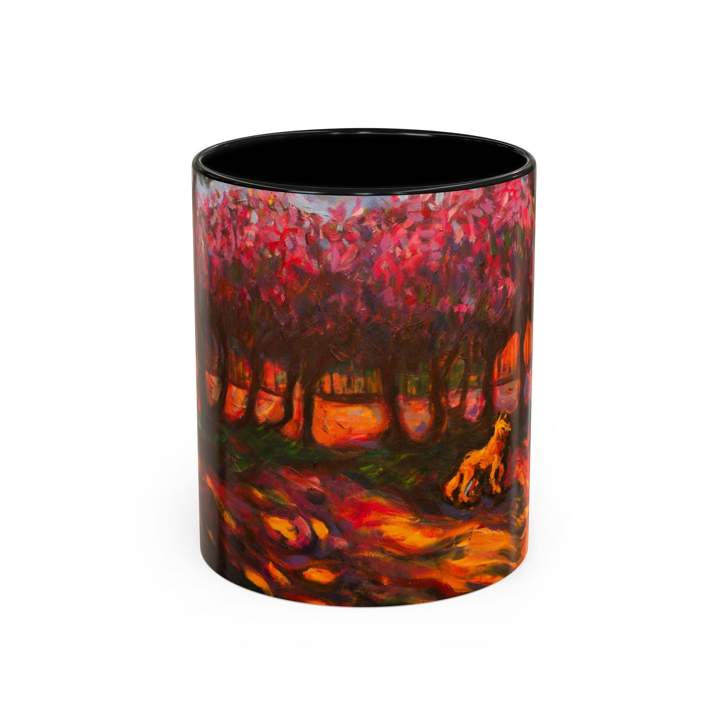 Kaffeetasse mit herbstlichem Hundemotiv – Tasse mit floralem Waldakzent (325 ml)