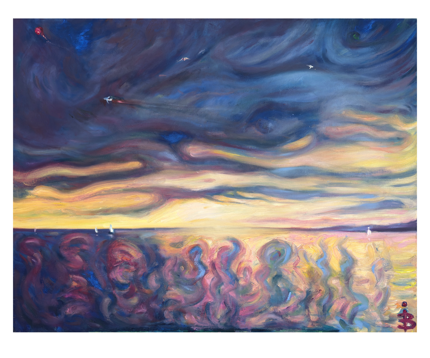 Kunstdruck mit Meereslandschaft und goldenem Sonnenuntergang – und dann ging etwas schief