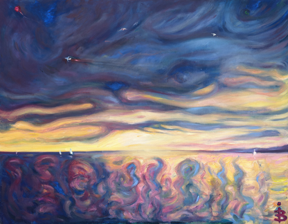 Kunstdruck mit Meereslandschaft und goldenem Sonnenuntergang – und dann ging etwas schief