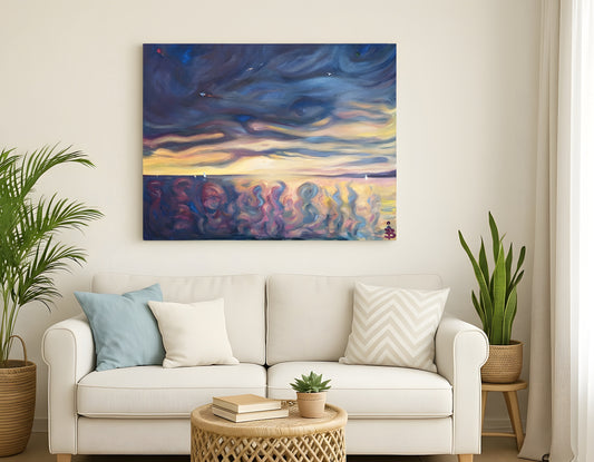 Canvas print seascape with a golden sunset - And then something went wrong